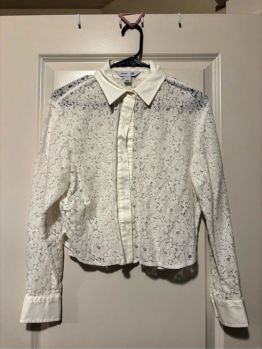 Old Navy The Cropped Shirt Lace Button-Down White XS